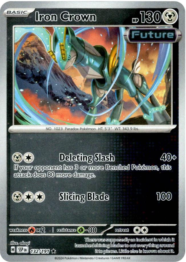 what pokemon set has 191 cards Iron Crown (132/191) [Scarlet & Violet: Surging Sparks]